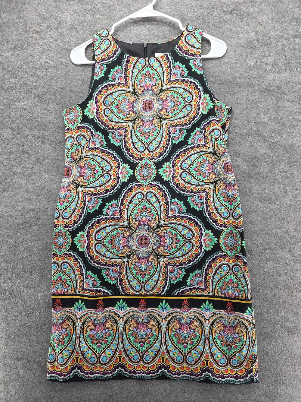 London Times Dress Womens 8 Black Multicolor Paisley Sheath Sleeveless Shift